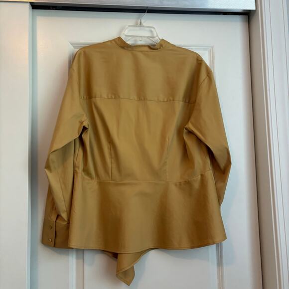 Chicos Black Label Poplin Peplum Button Down Shirt Yellow 12 Career Modern - Picture 3 of 9